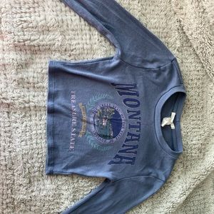 Long sleeve cropped shirt from tillys, color:bluish purple, worn twice